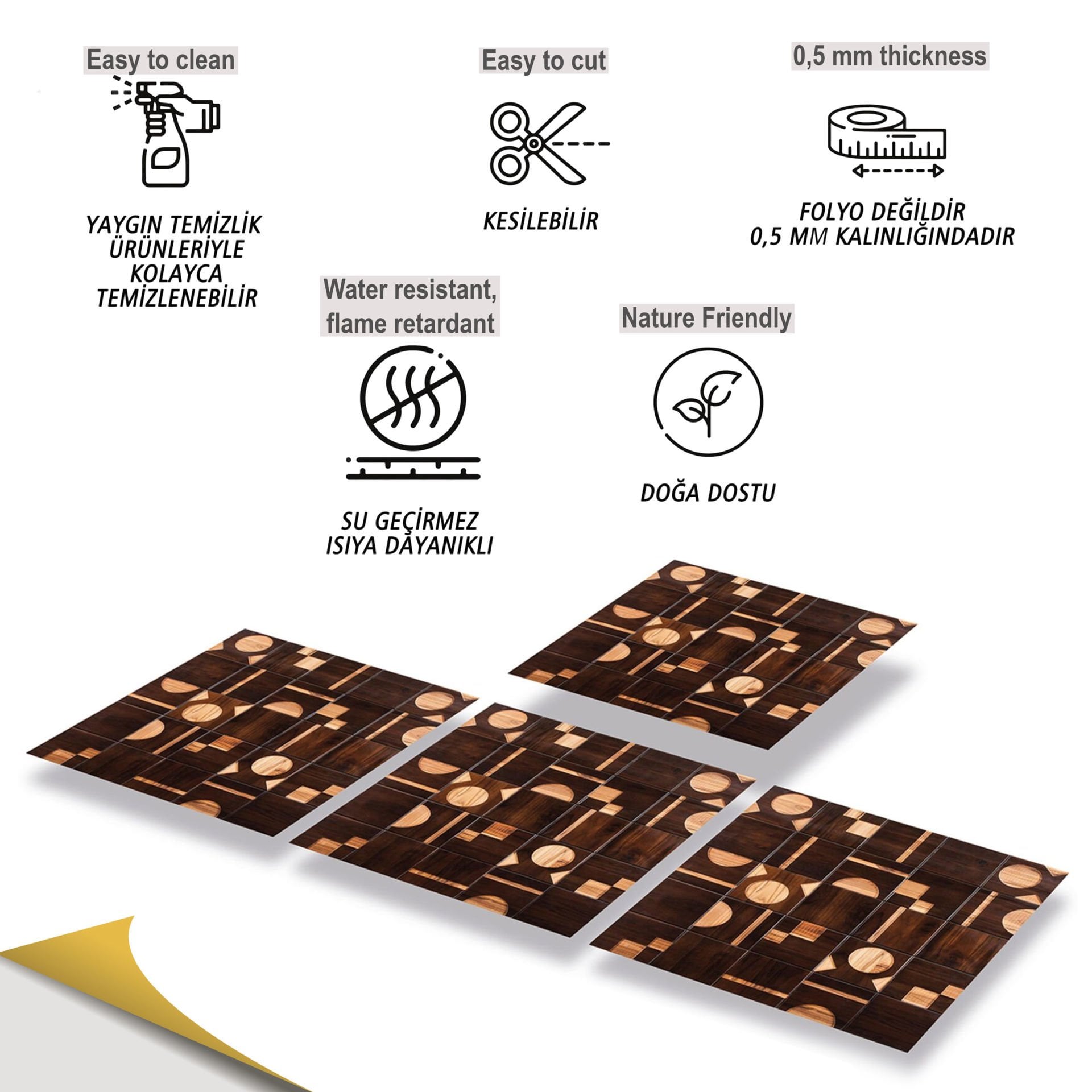 Tink Kendinden Yapışkanlı Ahşap Görünümlü Pvc 001 30x30 cm 1 m2 (11 Adet)
