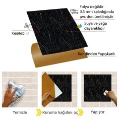 Tink Self Adhesive Black Marble Patterned PVC Tile 30x30 cm