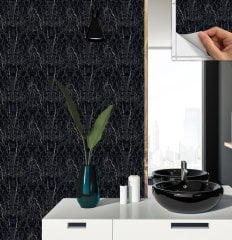 Tink Self Adhesive Black Marble Patterned PVC Tile 30x30 cm