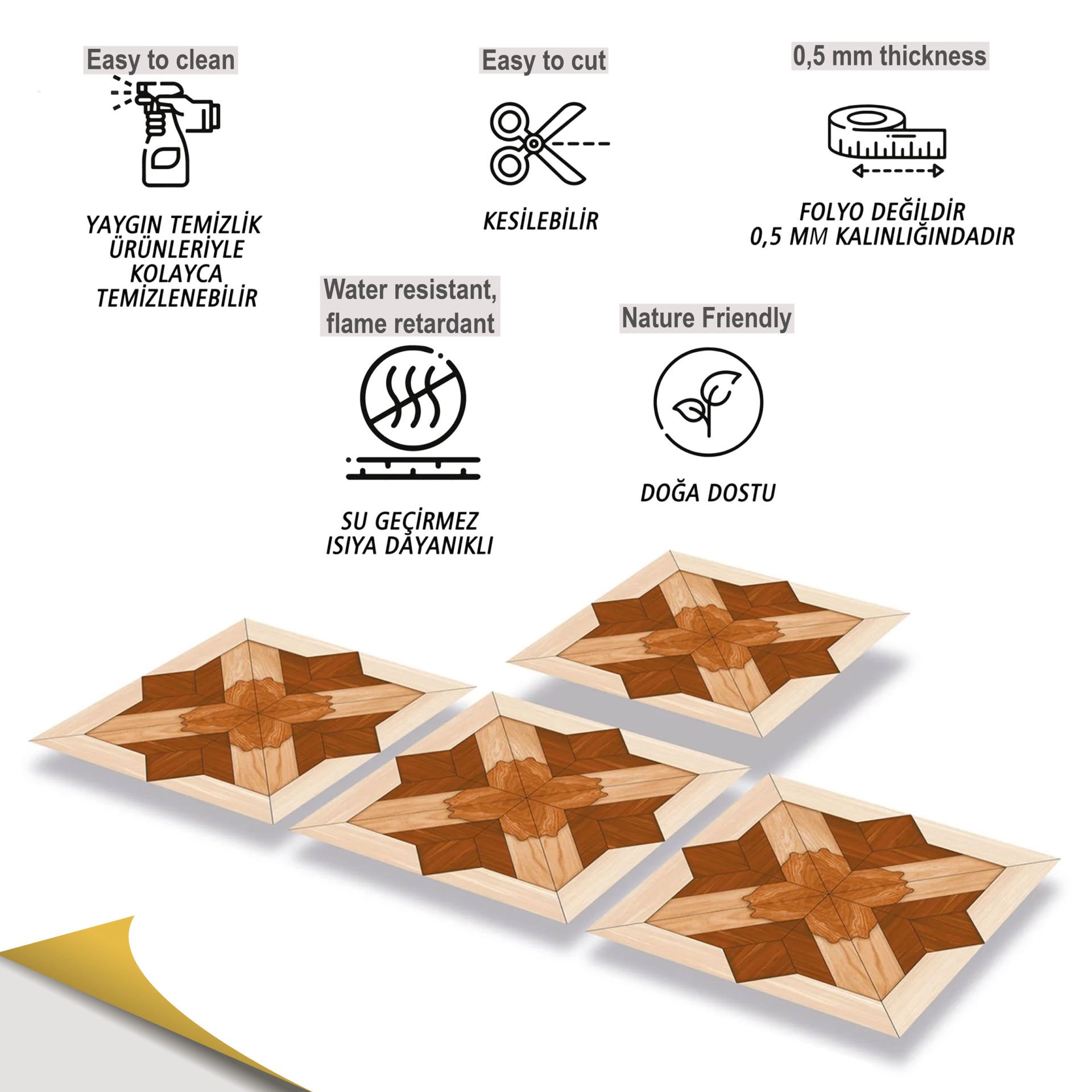 Tink Kendinden Yapışkanlı Ahşap Desenli Pvc 002 30x30 cm