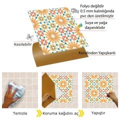 Tink Kendinden Yapışkanlı Turuncu Çiçek Bahçesi 30x30 cm Pvc Yer Duvar Karosu