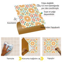 Tink Kendinden Yapışkanlı Turuncu Çiçek Bahçesi 30x30 cm Pvc Yer Duvar Karosu