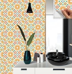 Tink Kendinden Yapışkanlı Turuncu Çiçek Bahçesi 30x30 cm Pvc Yer Duvar Karosu