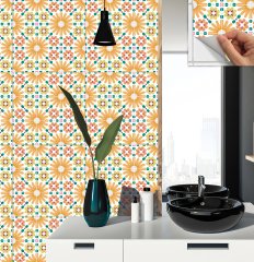 Tink Kendinden Yapışkanlı Turuncu Çiçek Bahçesi 30x30 cm Pvc Yer Duvar Karosu