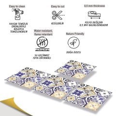 Tink Kendinden Yapışkanlı Karma Mavi Çini Desenli 30x30 cm Pvc Yer Duvar Döşemesi