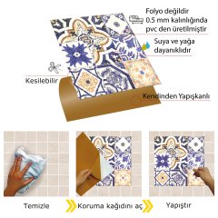 Tink Self Adhesive Mixed Blue Tile Patterned 30x30 cm PVC Floor Wall Covering 1 m2 (11 Pieces)
