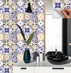 Tink Self Adhesive Mixed Blue Tile Patterned 30x30 cm PVC Floor Wall Covering 1 m2 (11 Pieces)