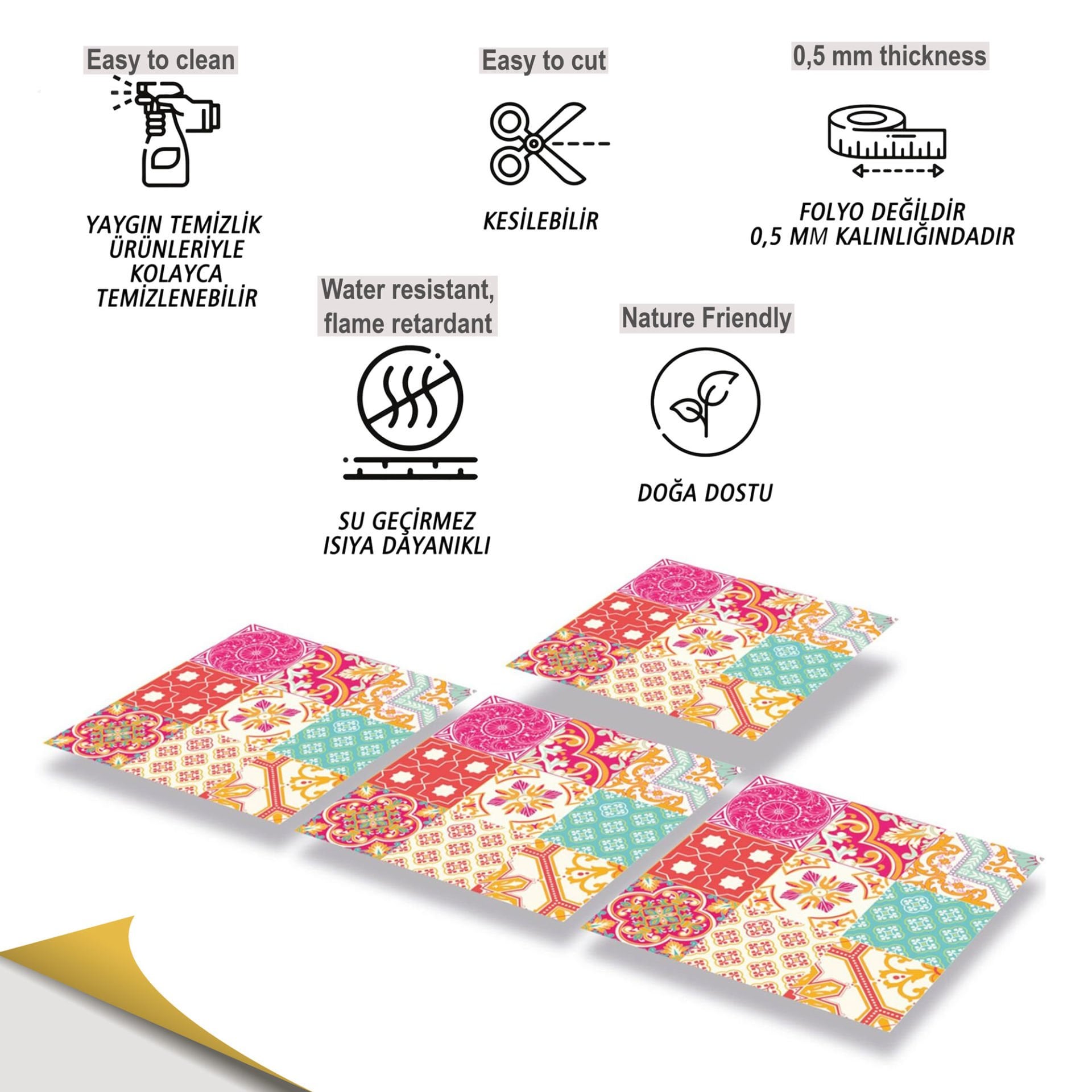 Tink Kendinden Yapışkanlı Karma Pembe Desenli 30x30 cm Pvc Yer Duvar Döşemesi 1 m2 (11 Adet)
