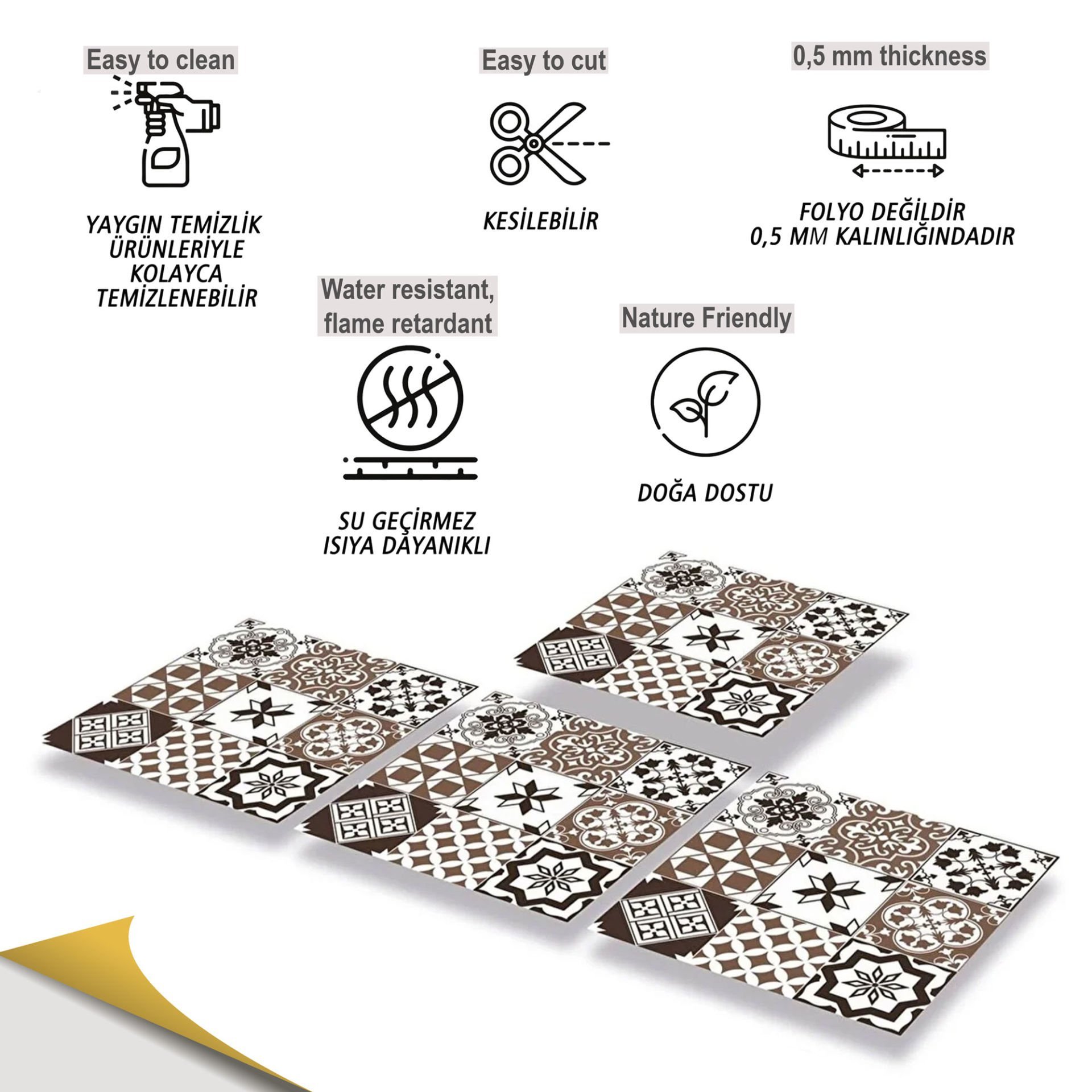 Tink Kendinden Yapışkanlı Karma Kahveli Siyah Desenli 30x30 cm Pvc Yer Duvar Döşemesi