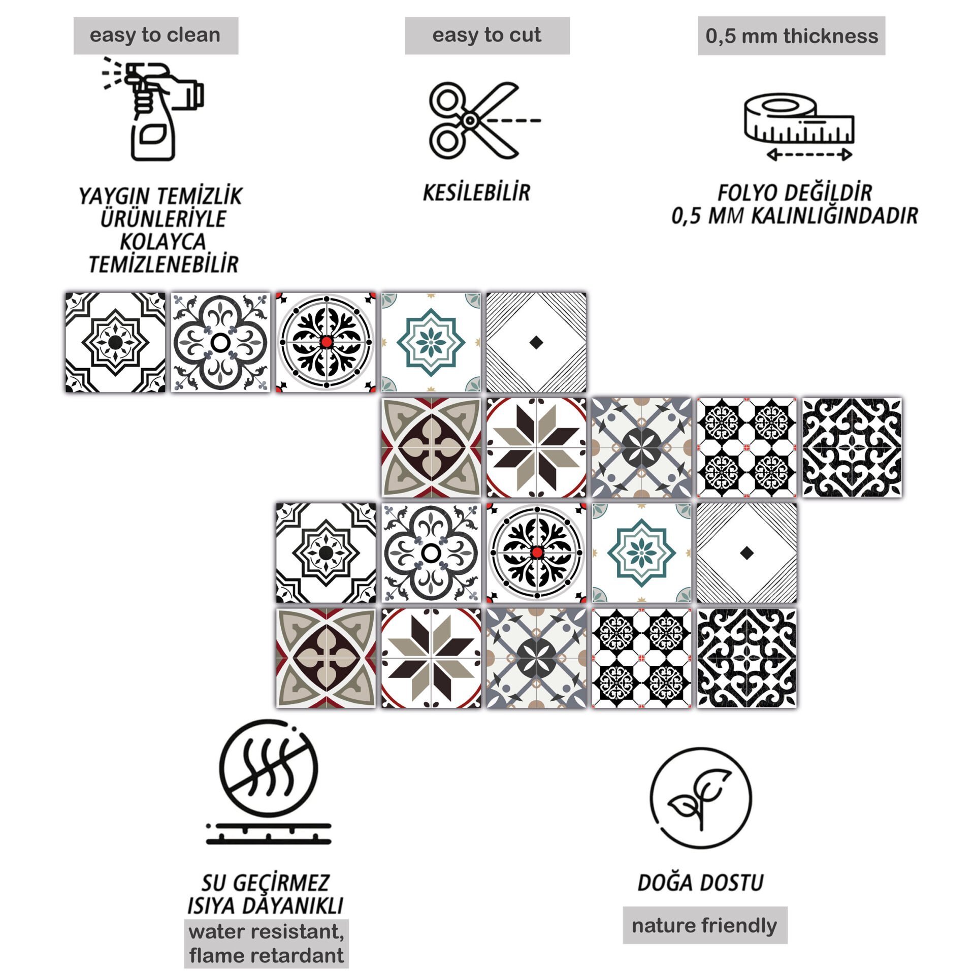 Tink Kendinden Yapışkanlı Modern Solo Desenli Pvc Karo Kaplama
