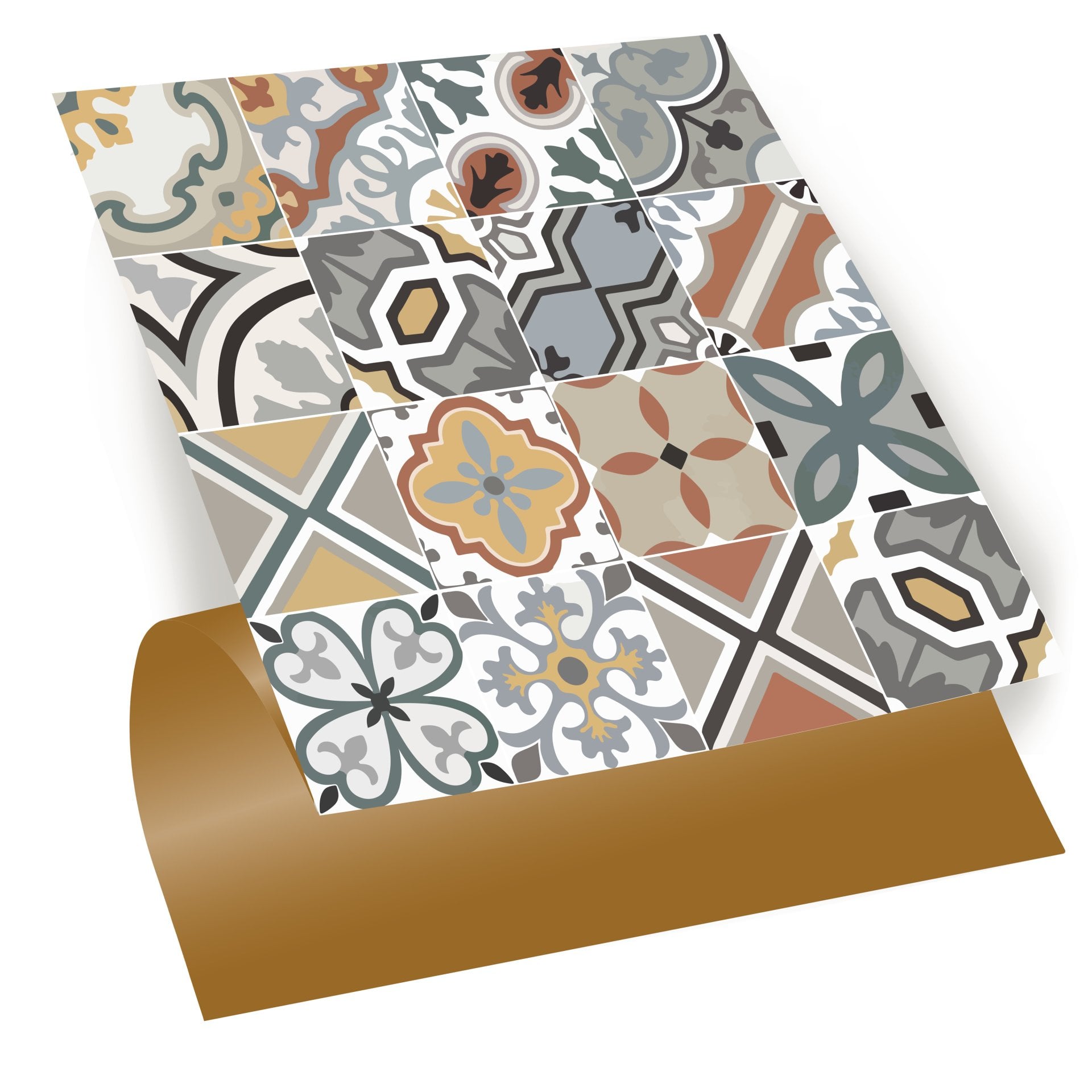 Tink Kendinden Yapışkanlı Renkli Geometrik Desenli 30x30 cm Pvc Yer Duvar Döşemesi