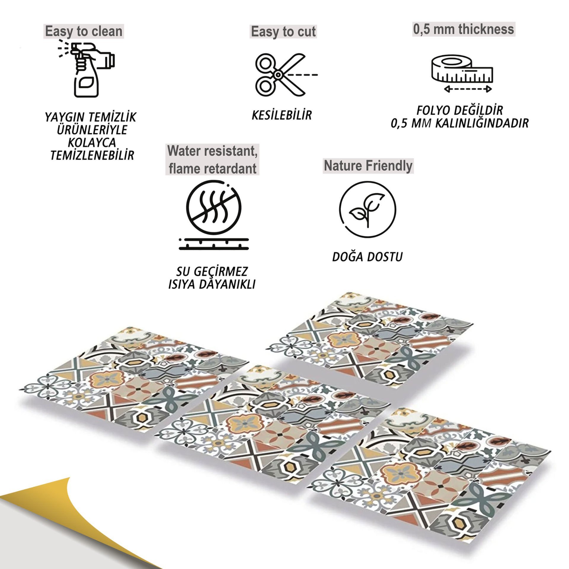 Tink Kendinden Yapışkanlı Renkli Geometrik Desenli 30x30 cm Pvc Yer Duvar Döşemesi