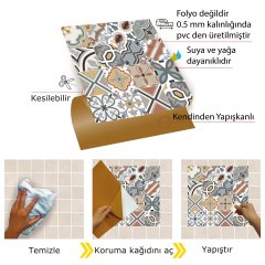 Tink Kendinden Yapışkanlı Renkli Geometrik Desenli 30x30 cm Pvc Yer Duvar Döşemesi