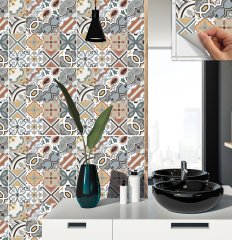 Tink Kendinden Yapışkanlı Renkli Geometrik Desenli 30x30 cm Pvc Yer Duvar Döşemesi