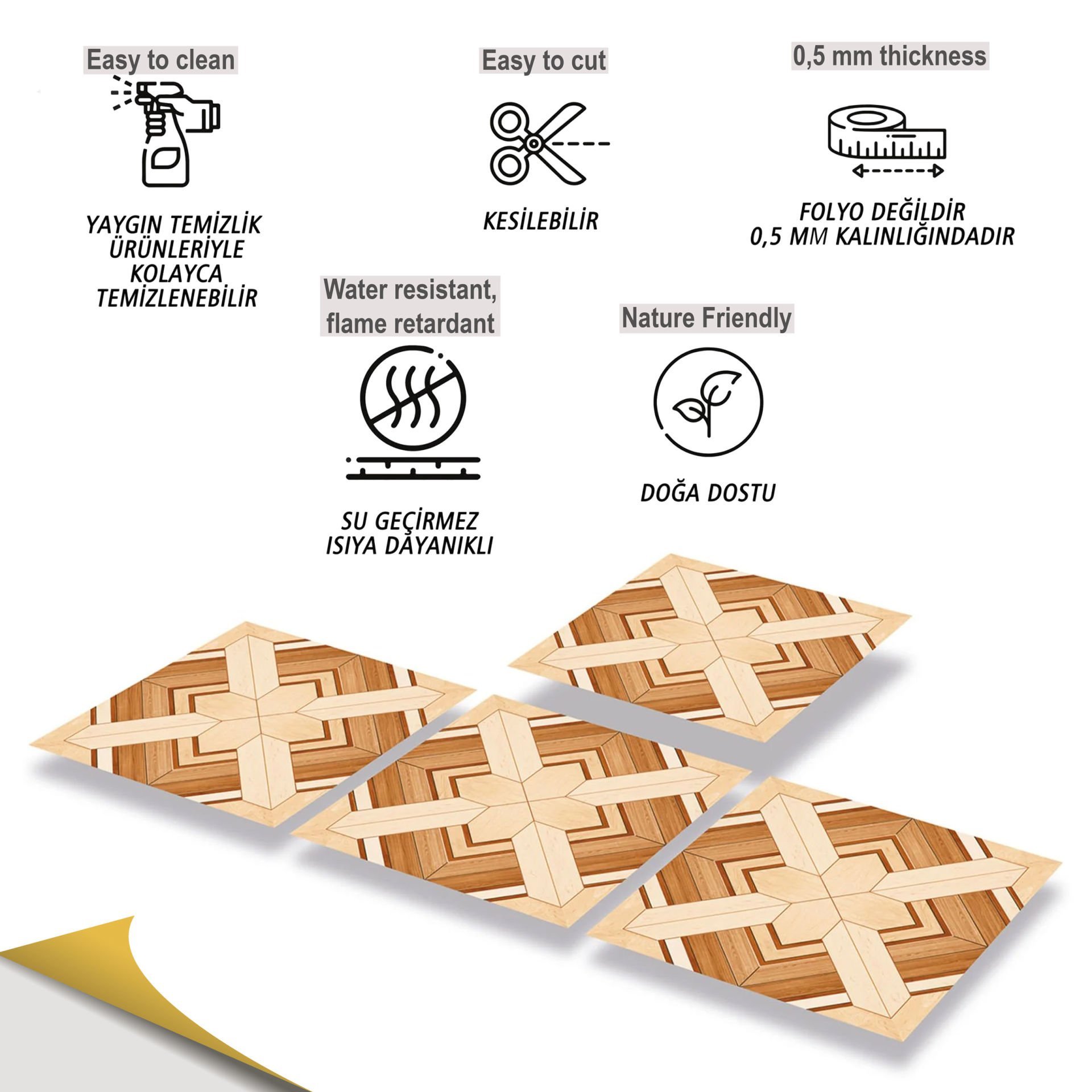 Tink Kendinden Yapışkanlı Ahşap Görünümlü Pvc 012 30x30 cm