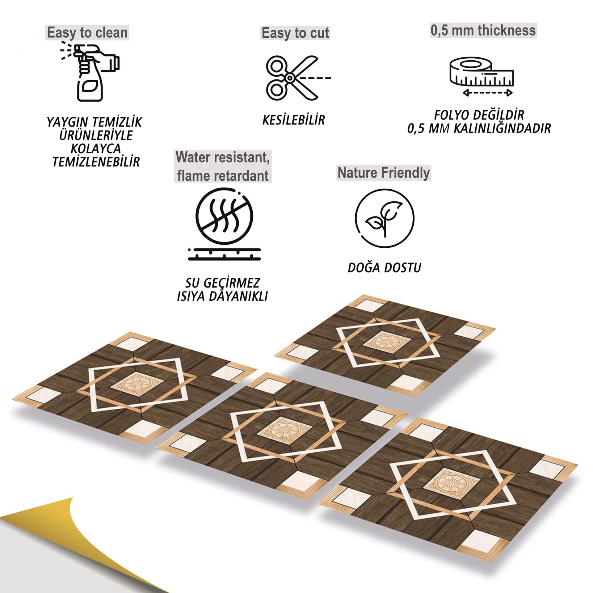 Tink Kendinden Yapışkanlı Ahşap Desenli Pvc Karo Kaplama 015 30x30 cm