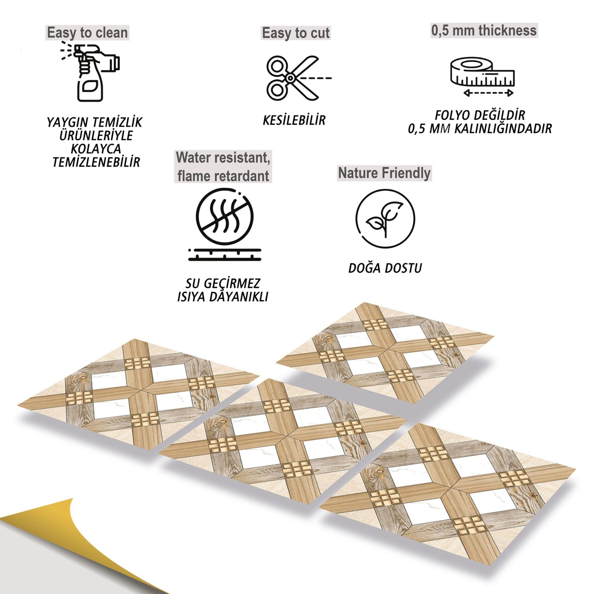 Tink Kendinden Yapışkanlı Ahşap Desenli Pvc Karo Kaplama 016 30x30 cm