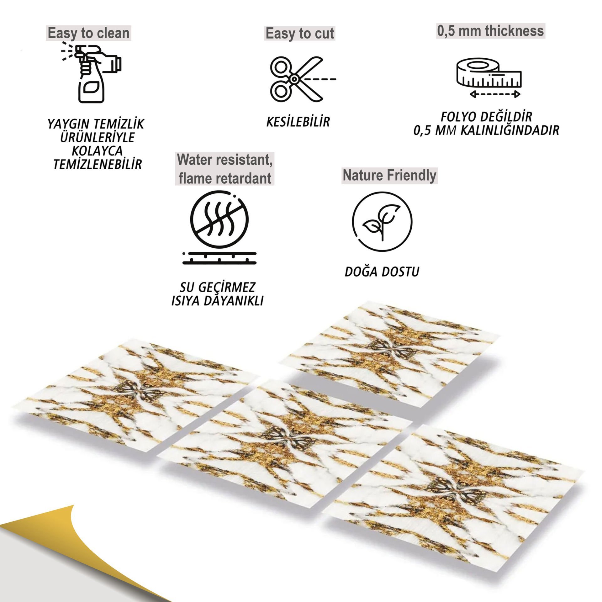 Tink Kendinden Yapışkanlı Mermer Desenli Pvc Karo 003 30x30 cm