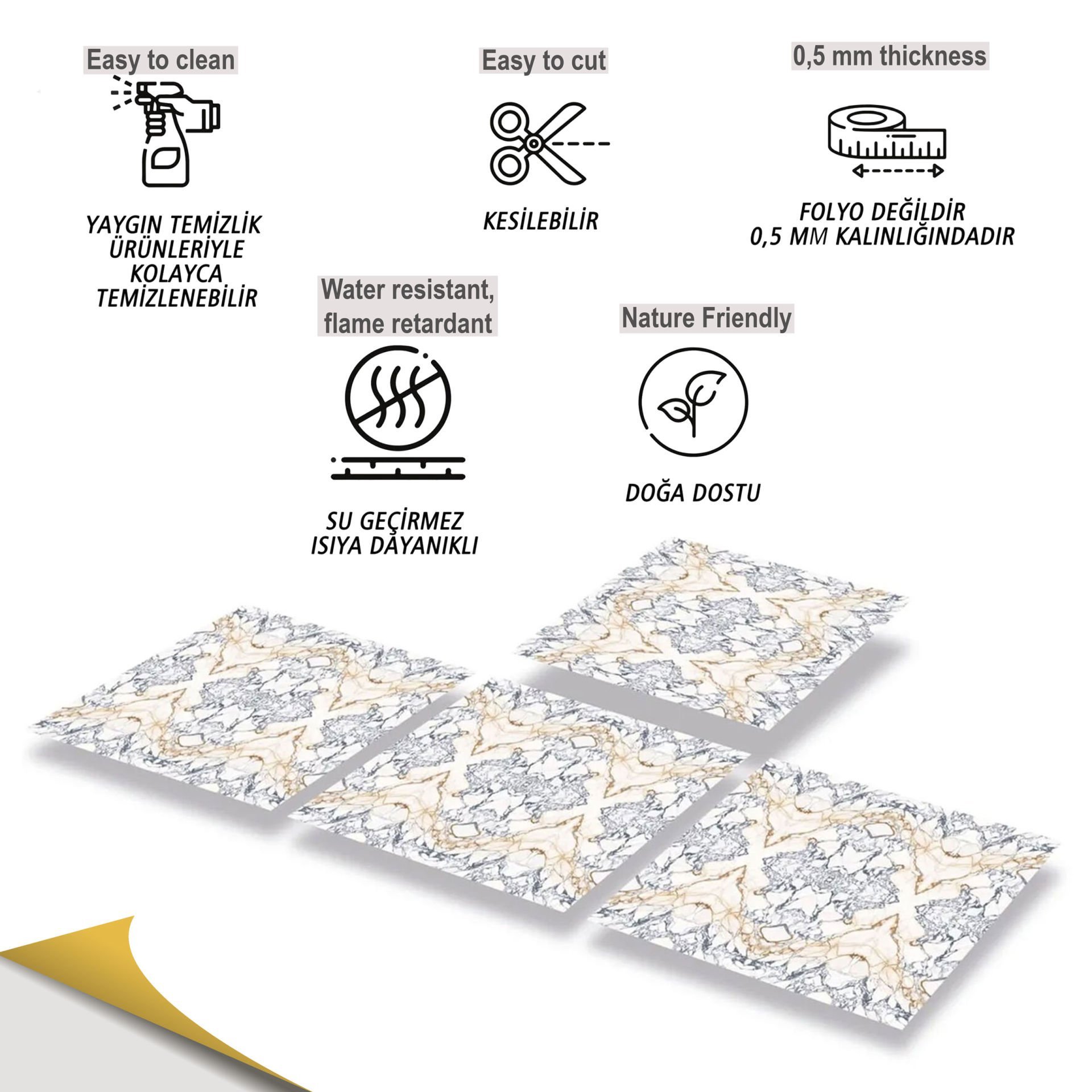 Tink Kendinden Yapışkanlı Mermer Desenli Pvc Karo 005 30x30 cm