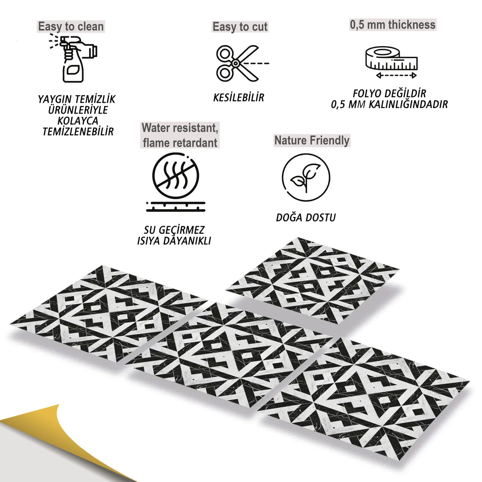 Tink Kendinden Yapışkanlı Mermer Desenli Pvc Karo 008 30x30 cm 1 m2 (11 Adet)