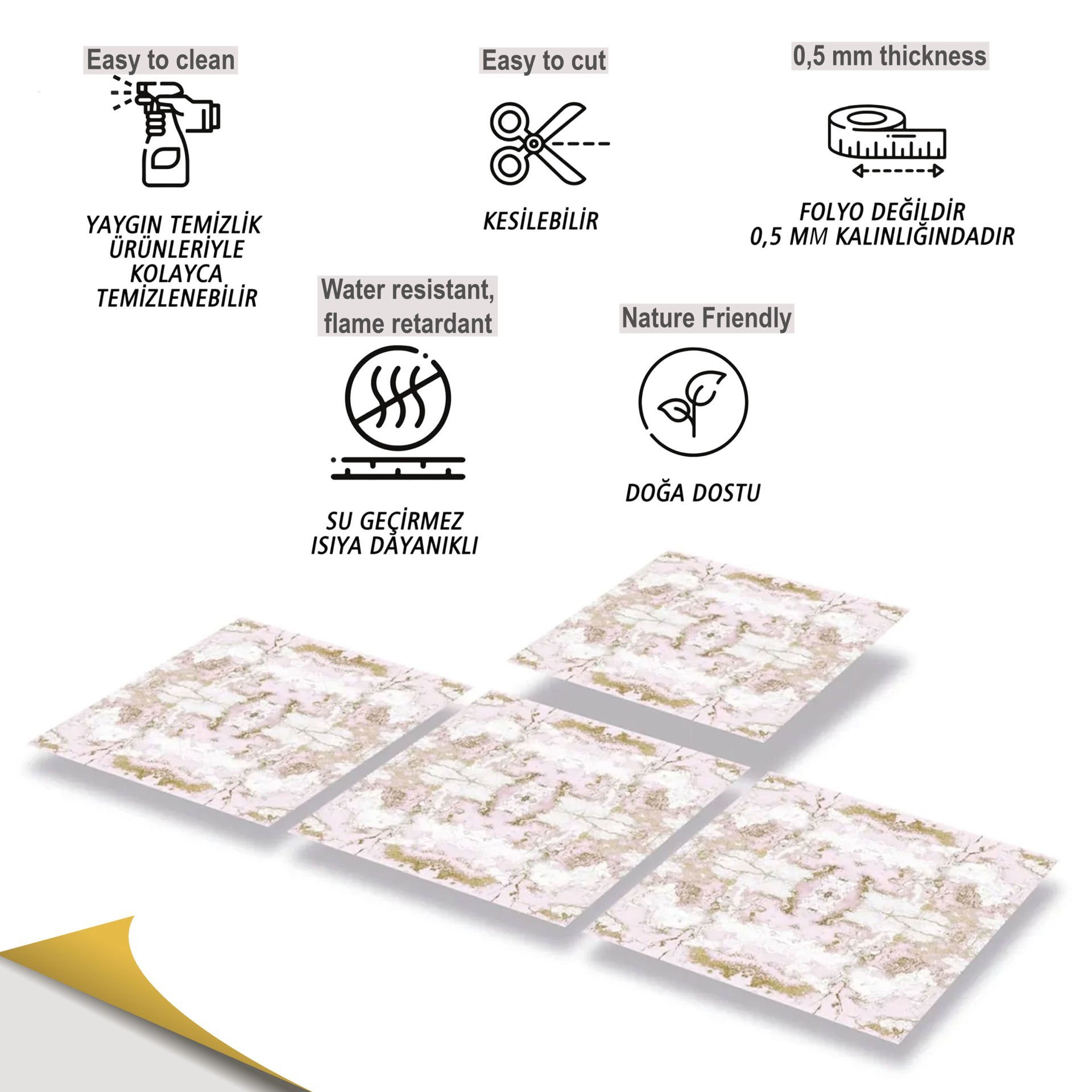 Tink Kendinden Yapışkanlı Mermer Desenli Pvc Karo 012 30x30 cm