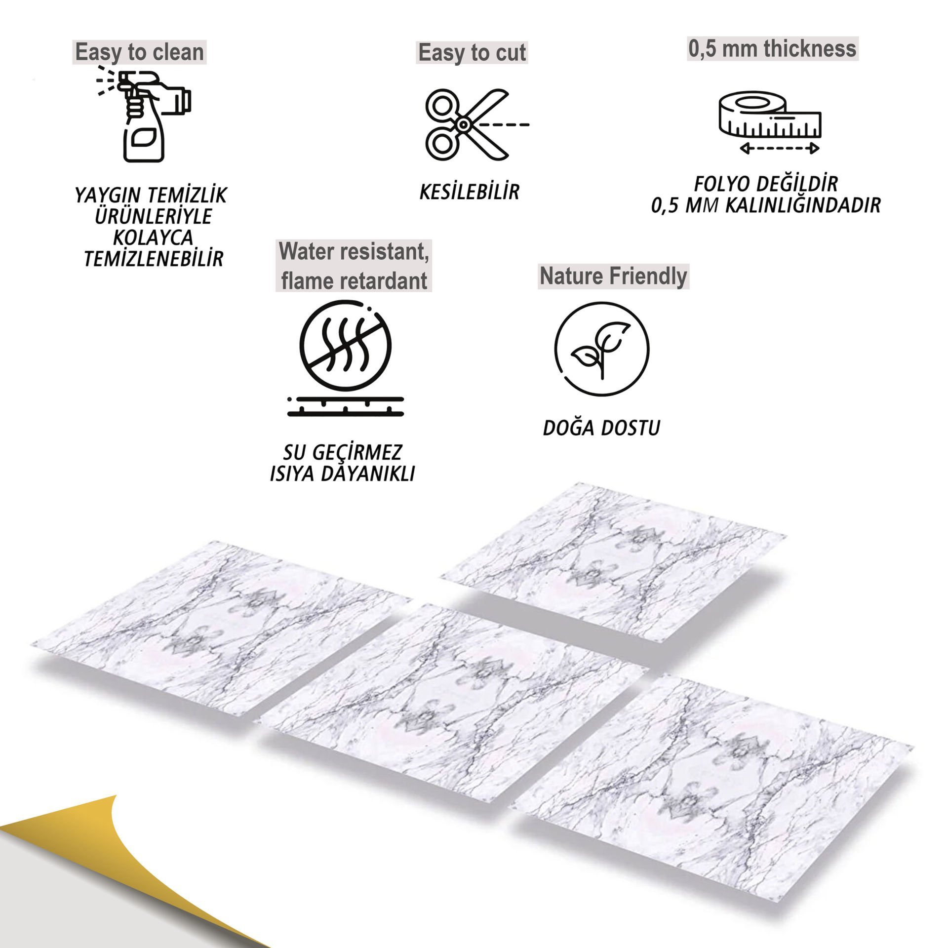 Tink Kendinden Yapışkanlı Mermer Desenli Pvc Karo 013 30x30 cm