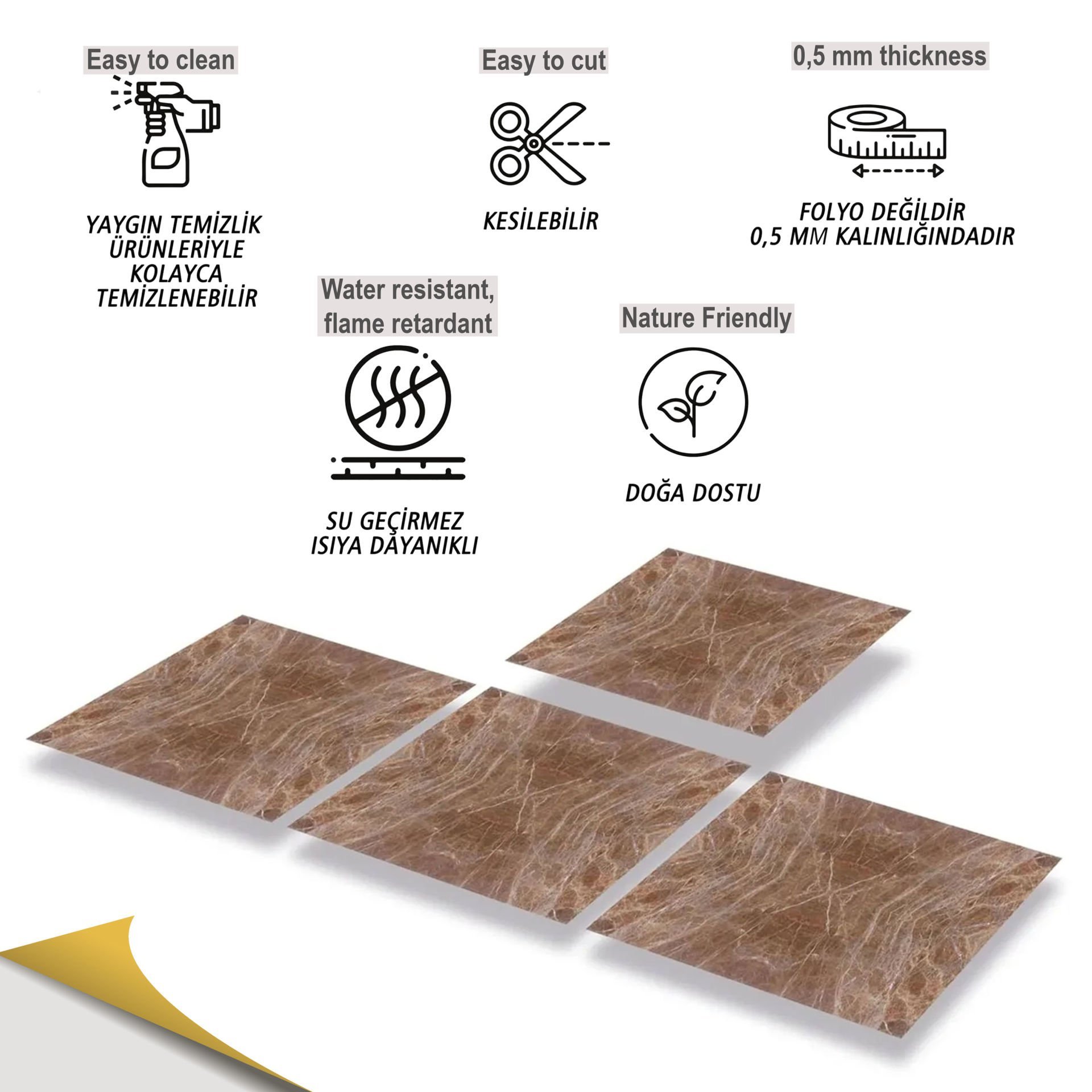 Tink Kendinden Yapışkanlı Mermer Desenli Pvc Karo 015 30x30 cm