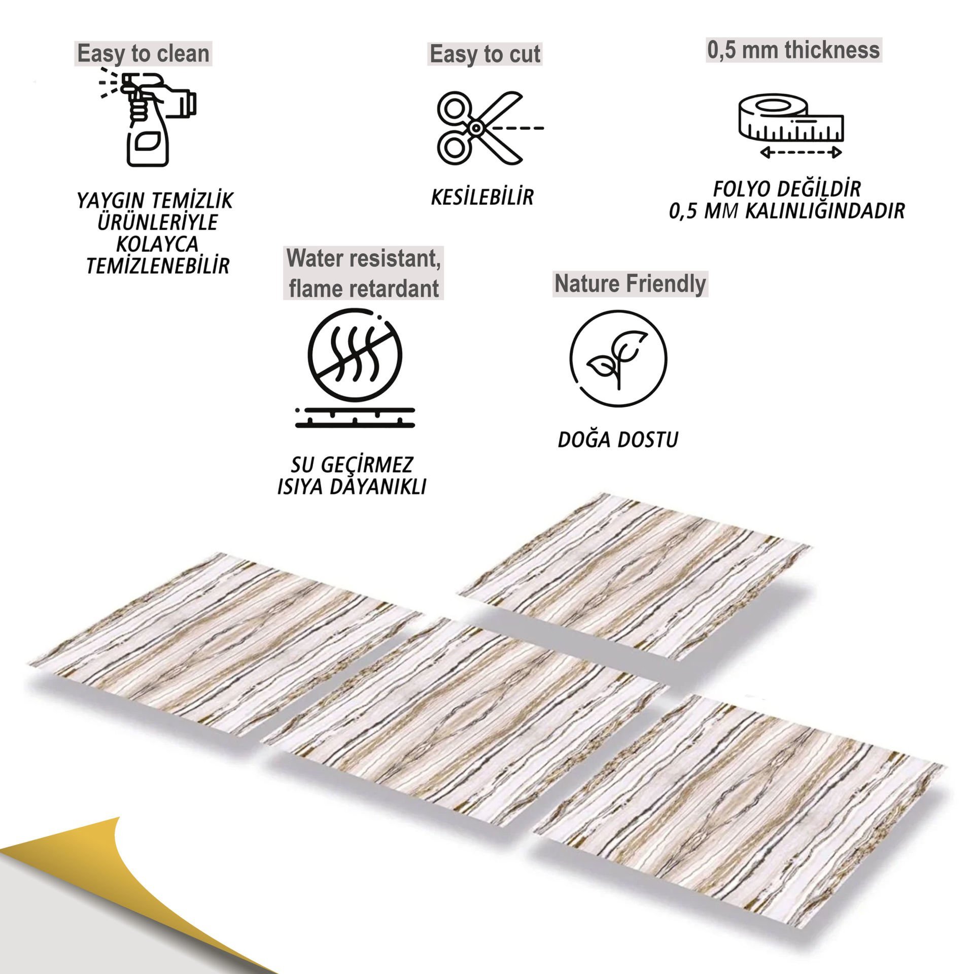 Tink Kendinden Yapışkanlı Mermer Desenli Pvc Karo 017 30x30 cm