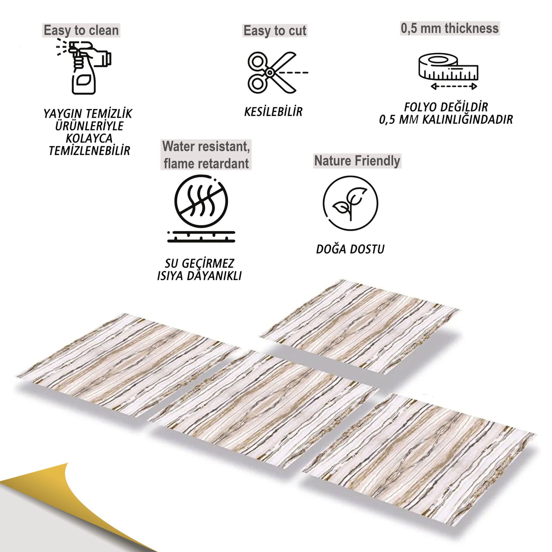 Tink Kendinden Yapışkanlı Mermer Desenli Pvc Karo 017 30x30 cm 1 m2 (11 Adet)