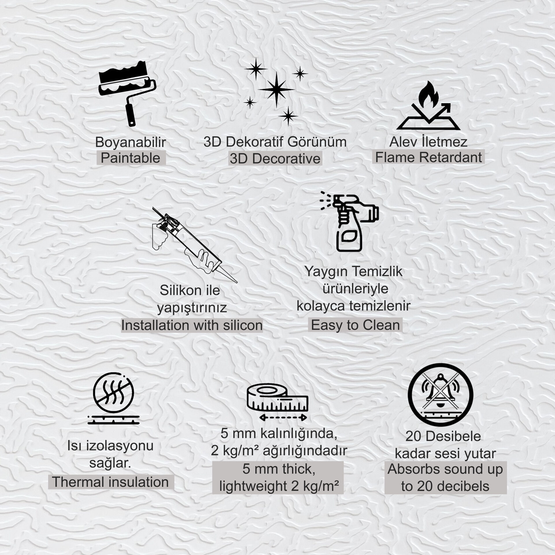 3D Duvar Paneli Boyanabilir Dekota 60x120 cm Alaca Desenli