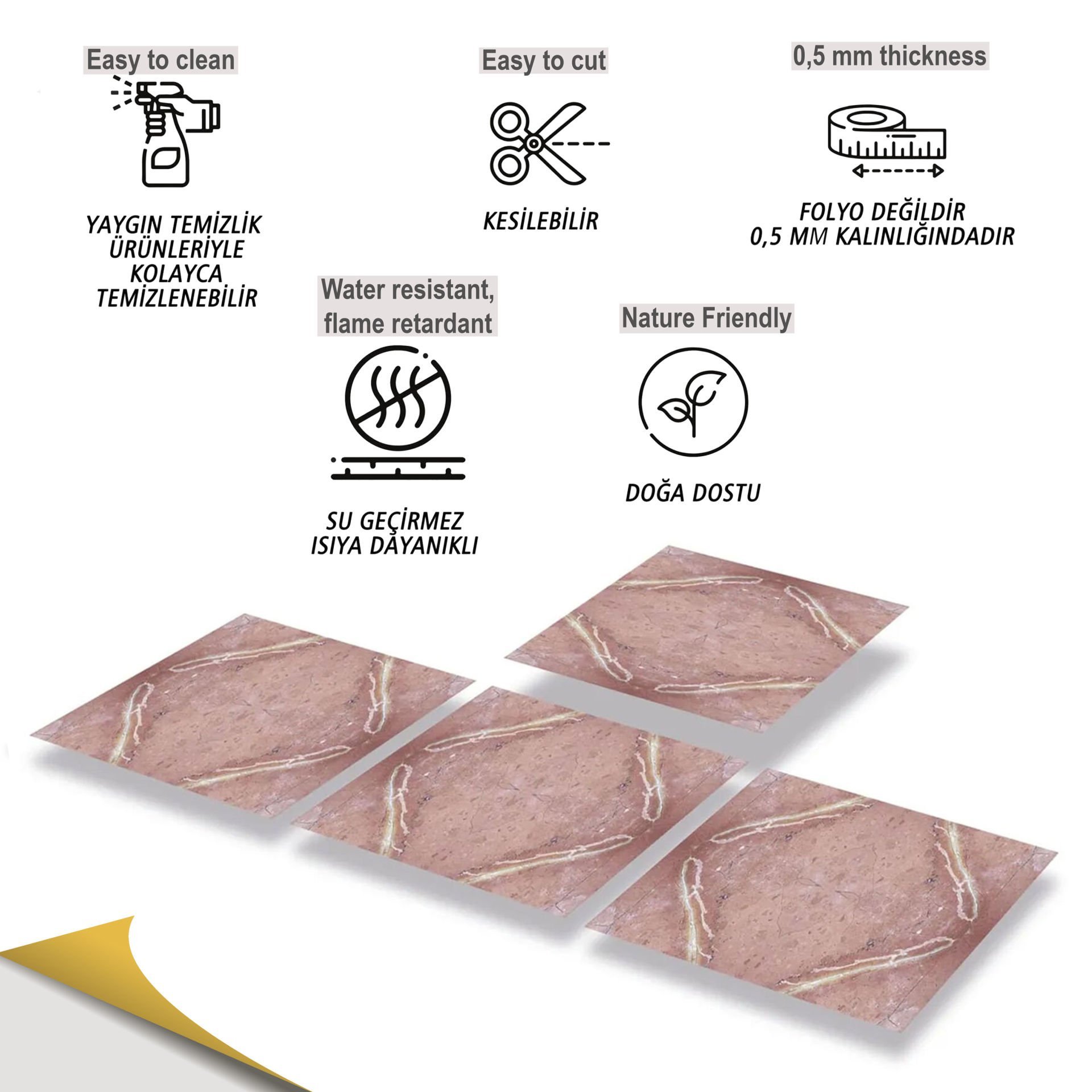 Tink Kendinden Yapışkanlı Mermer Desenli Pvc Karo 020 30x30 cm