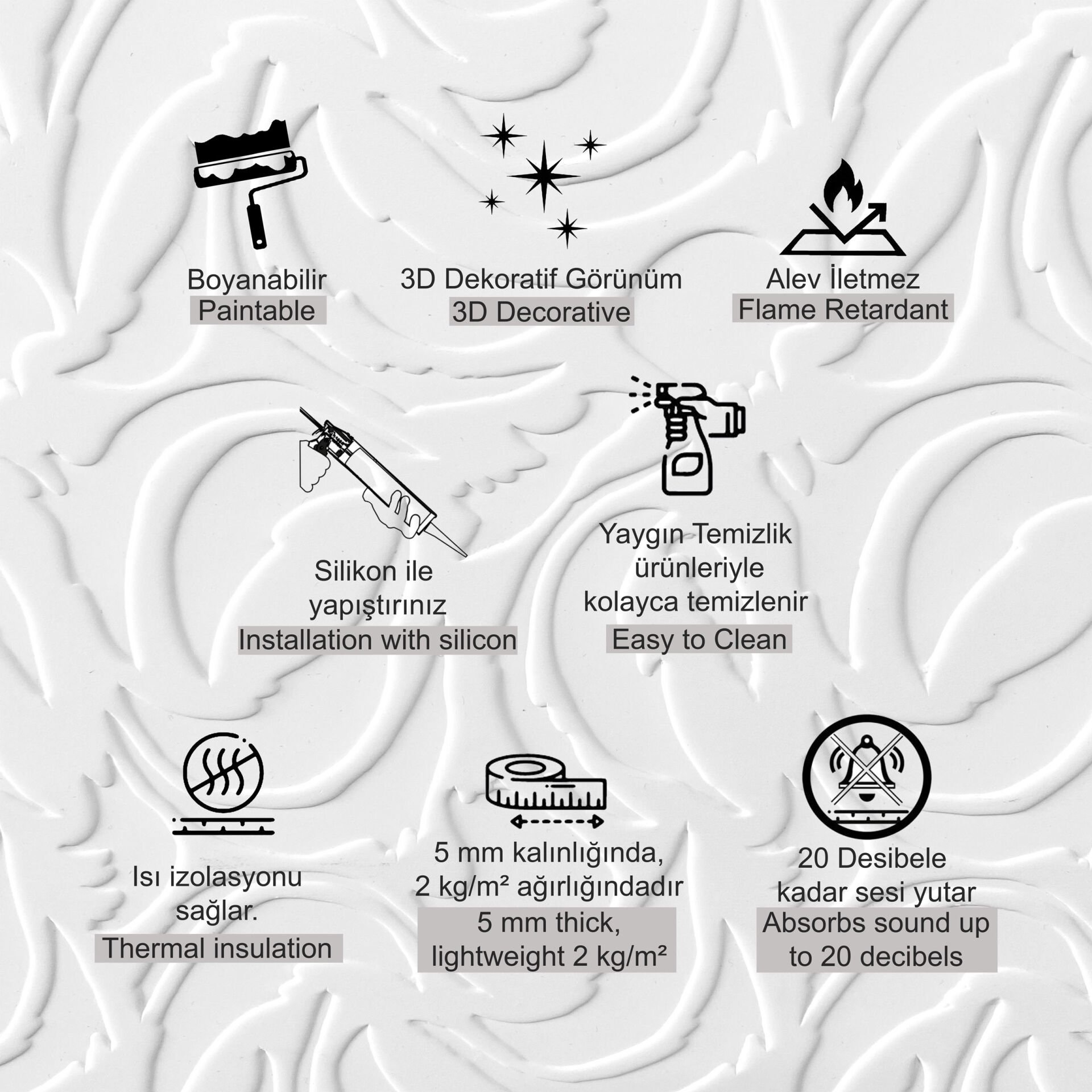 Tink 3D Duvar Paneli Boyanabilir Dekota 60x120 cm Modern Desenli