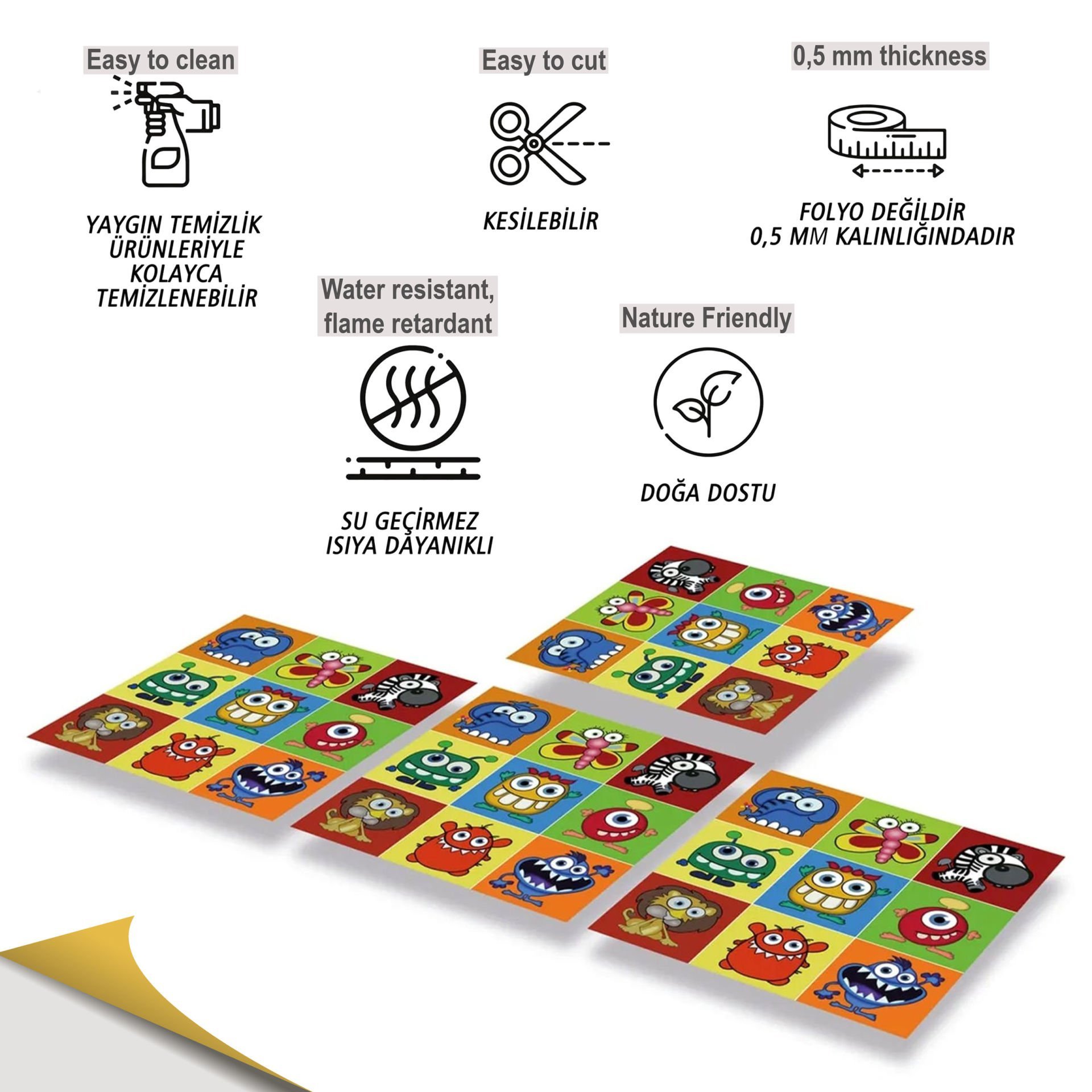 Tink Kendinden Yapışkanlı Fayans Karo Çocuk Desenli 30x30 cm