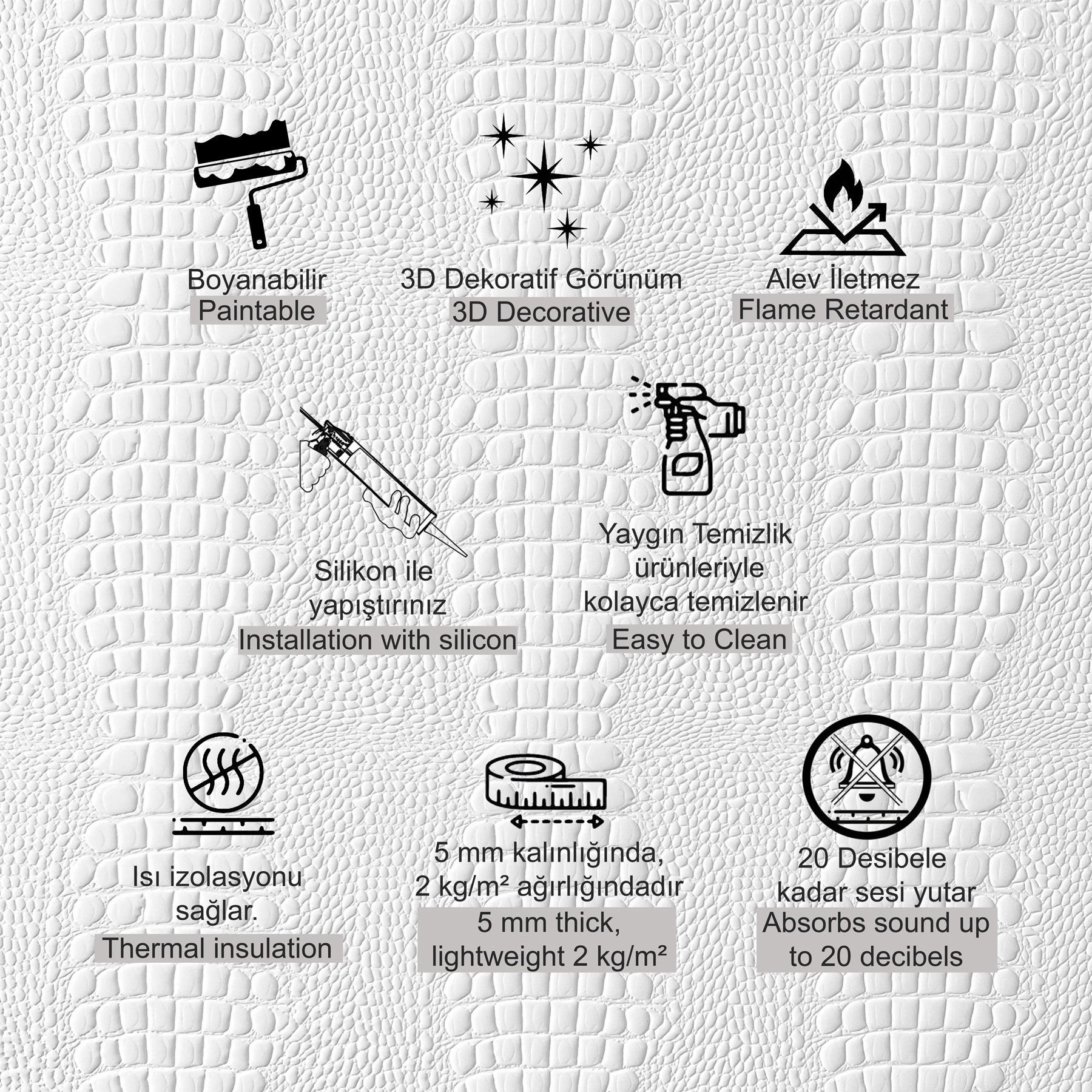 Tink 3D Duvar Paneli Boyanabilir Dekota 60x120 cm / Deri Desenli