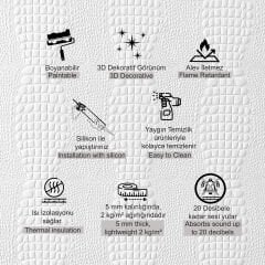 Tink 3D Duvar Paneli Boyanabilir Dekota 60x120 cm / Deri Desenli