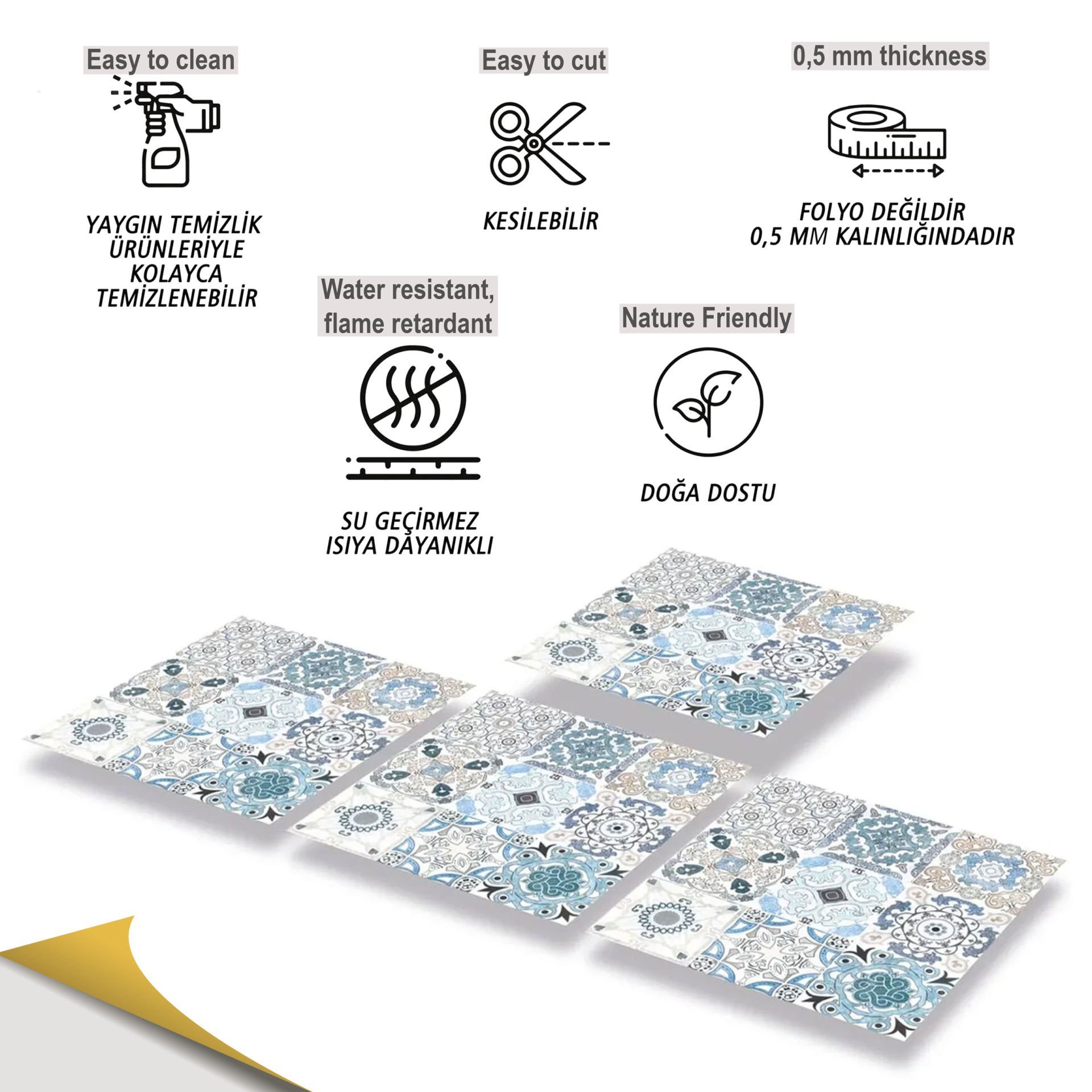 Tink Kendinden Yapışkanlı Fayans Karo Fas 4 Retro 001 30x30 cm