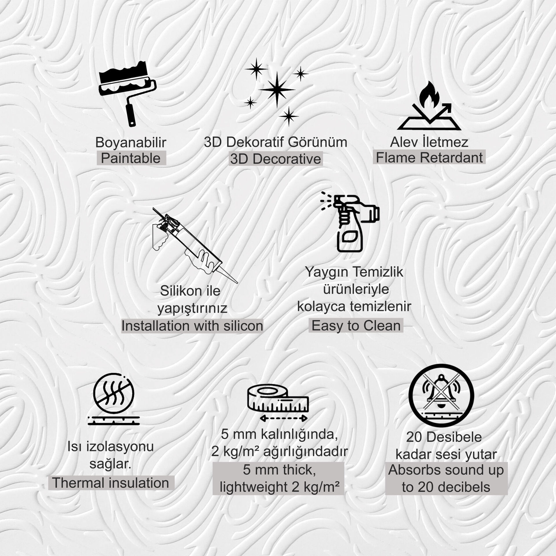 3D Duvar Paneli Boyanabilir Dekota 60x120 cm Dalga Desenli