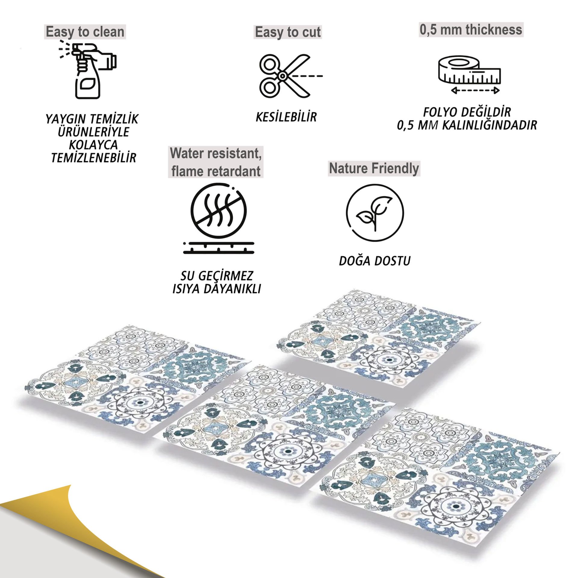 Tink Kendinden Yapışkanlı Fayans Karo Fas 4 Retro 002 30x30 cm