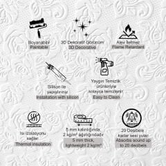 Tink 3D Duvar Paneli Boyanabilir Dekota 60x120 cm Güllü Desenli