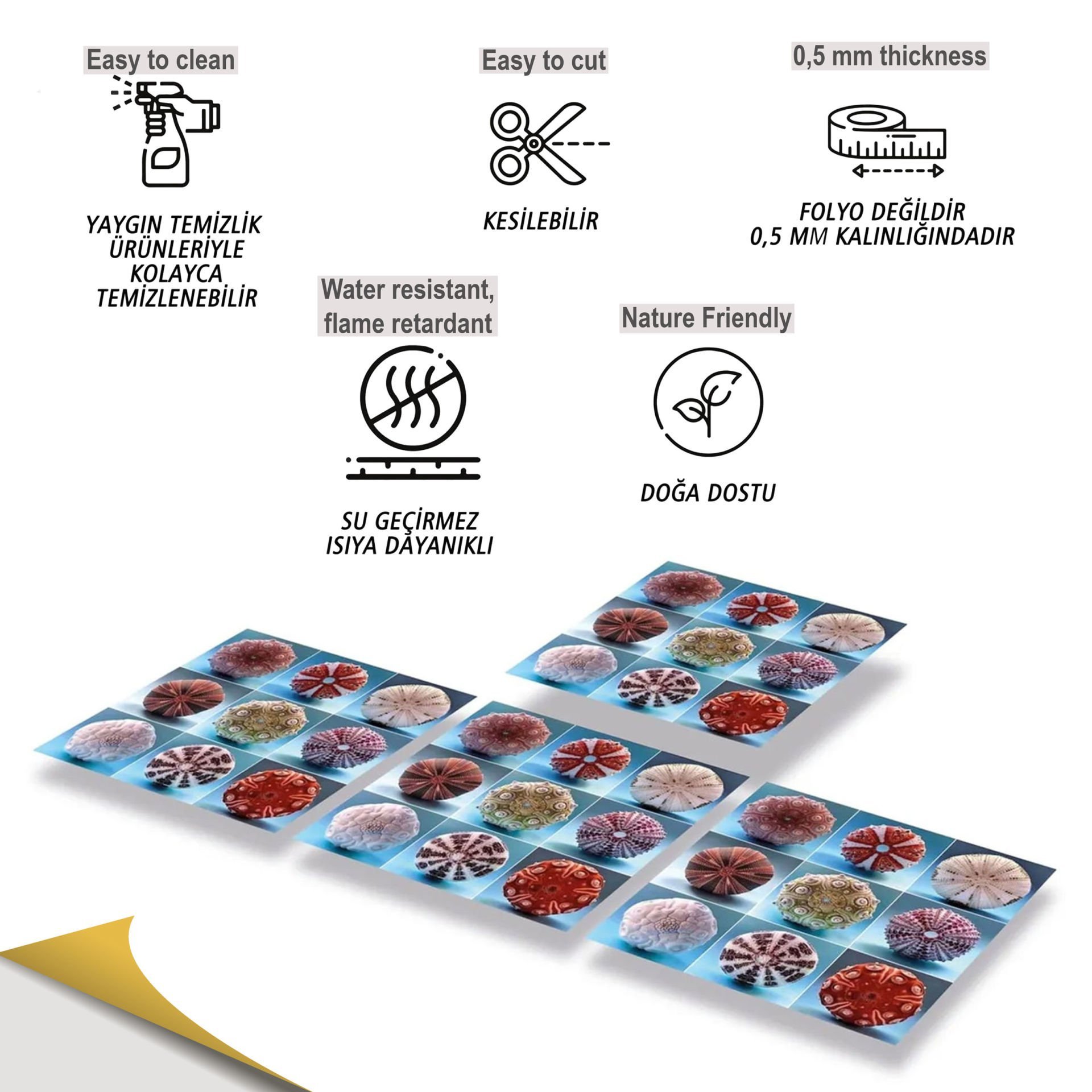 Tink Kendinden Yapışkanlı Fayans Karo Deniz Kestaneleri 30x30 cm