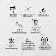 Tink 3D Duvar Paneli Boyanabilir Dekota 60x120 cm Yaprak Desenli