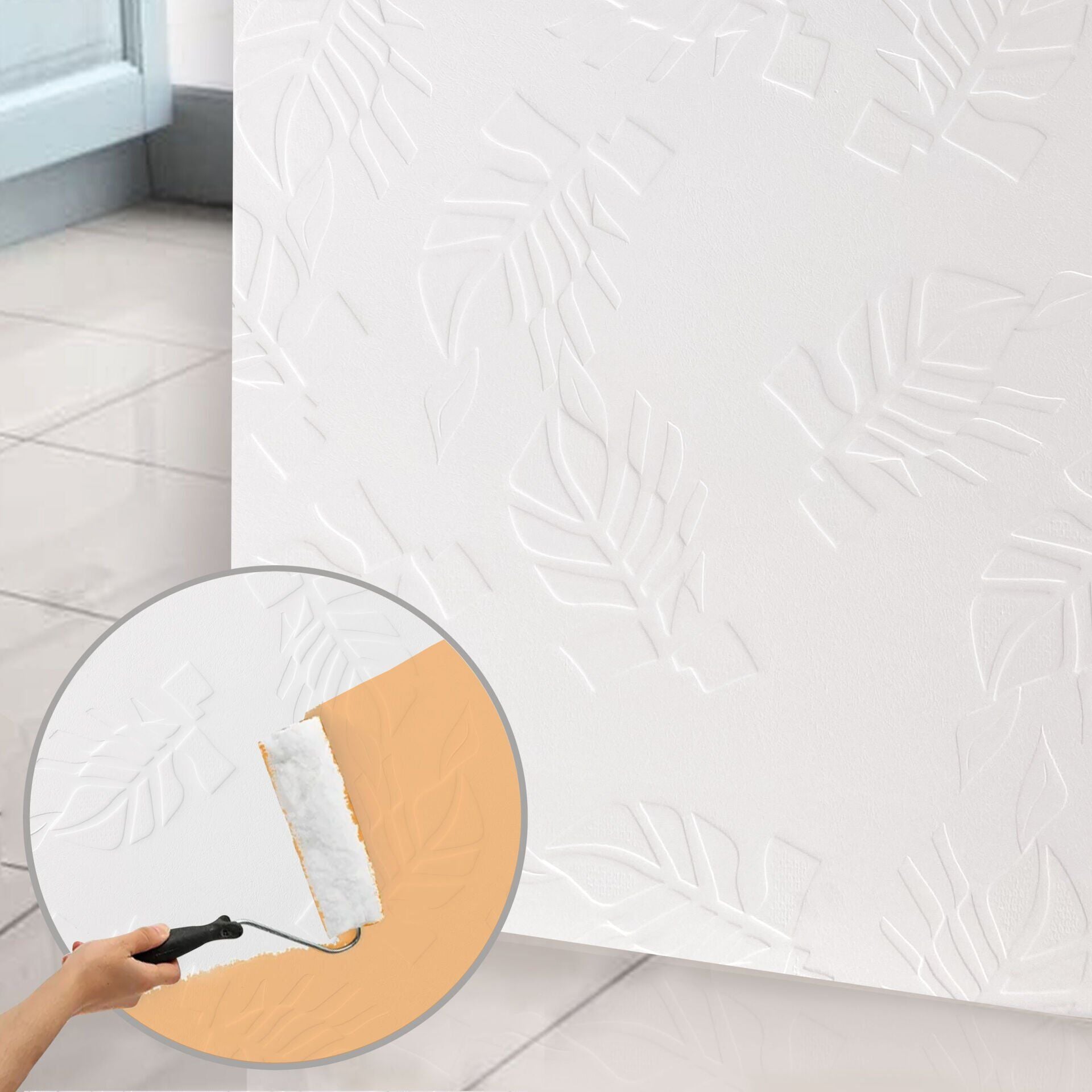 Tink 3D Duvar Paneli Boyanabilir Dekota 60x120 cm Yaprak Desenli 2'li paket-1,44 m²
