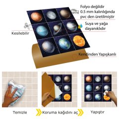 Tink Kendinden Yapışkanlı Fayans Karo Gezegenler 001 30x30 cm 1 m2 (11 Adet)