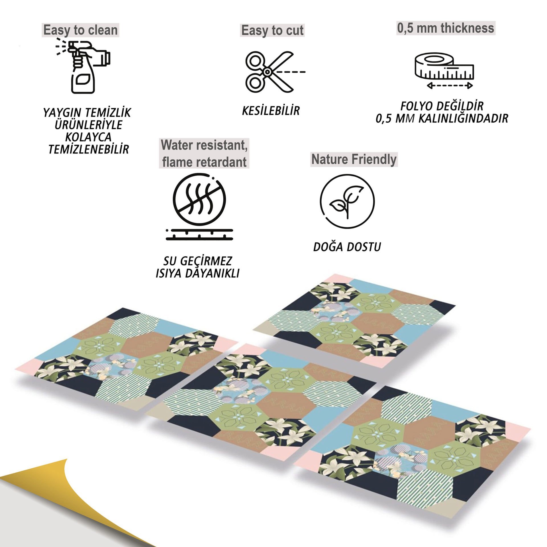 Tink Kendinden Yapışkanlı Pvc Altıgen Çiçek 30x30 cm Kaplama