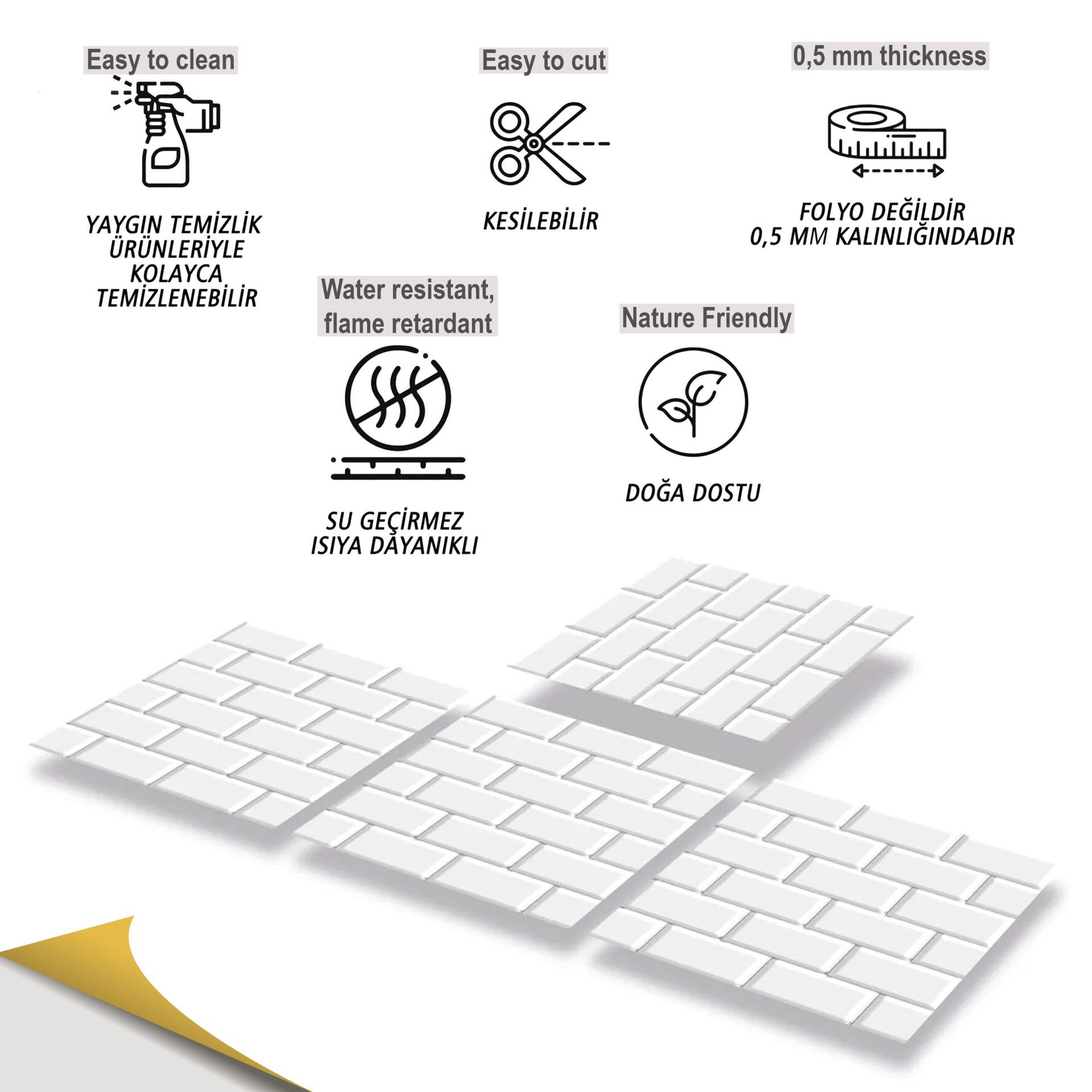 Tink Kendinden Yapışkanlı Metro Karo 30x30 cm Pvc Zemin Duvar Kaplama