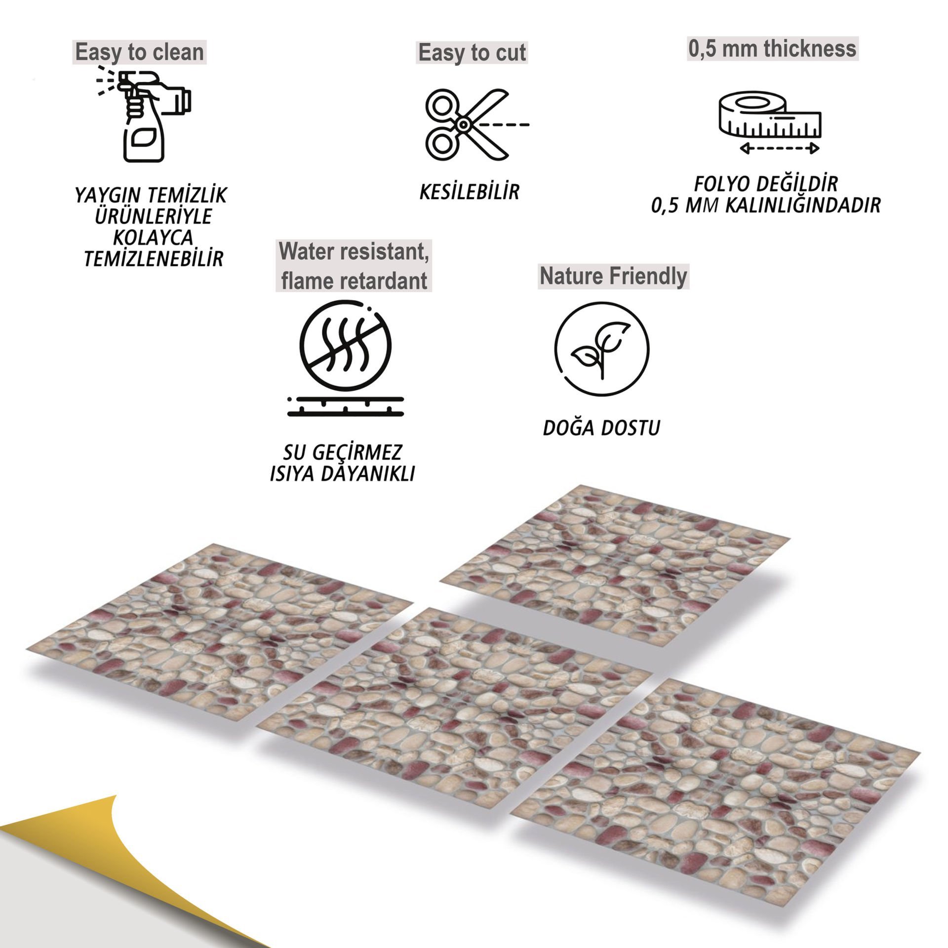 Tink Kendinden Yapışkanlı Pvc Bordo Taş 30x30 cm Kaplama