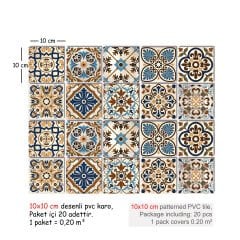 Tink Kendinden Yapışkanlı Karma Fas Dekoratif Mini Pvc Karo Kaplama 15x15 cm 10'lu Paket - Tekli Paket
