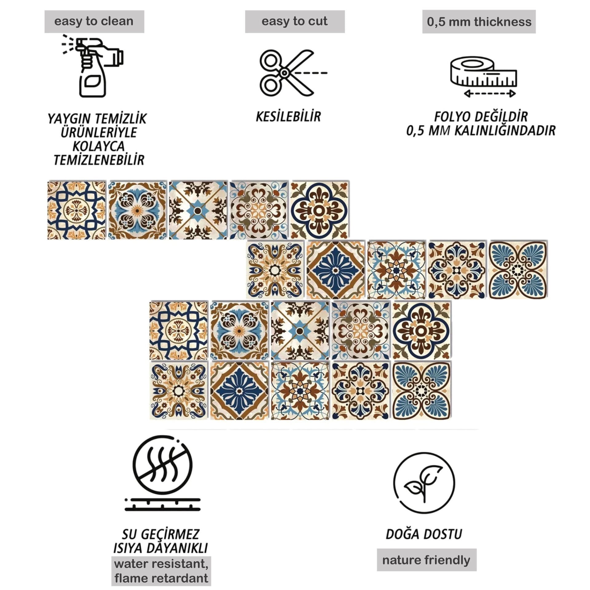 Tink Kendinden Yapışkanlı Karma Fas Dekoratif Mini Pvc Karo Kaplama