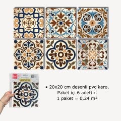 Tink Kendinden Yapışkanlı Karma Fas Dekoratif Mini Pvc Karo Kaplama 15x15 cm 10'lu Paket - Tekli Paket
