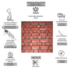 Tink Kendinden Yapışkanlı Keçe Duvar Kağıdı Kırmızı Tuğla Desenli 48x280 cm